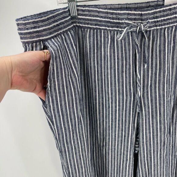 NWT Old Navy linen striped pants elastic waist XL high rise blue white - Picture 5 of 14